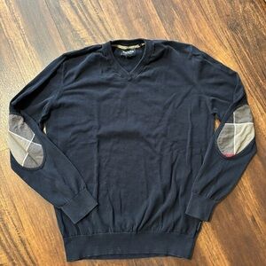 Barbour Classic Tartan Elbow Patch Jumper Sweater Navy blue Size Small